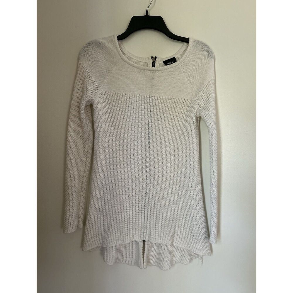 Nicole Miller Cream Back Zip Tunic Sweater, Size XS‎